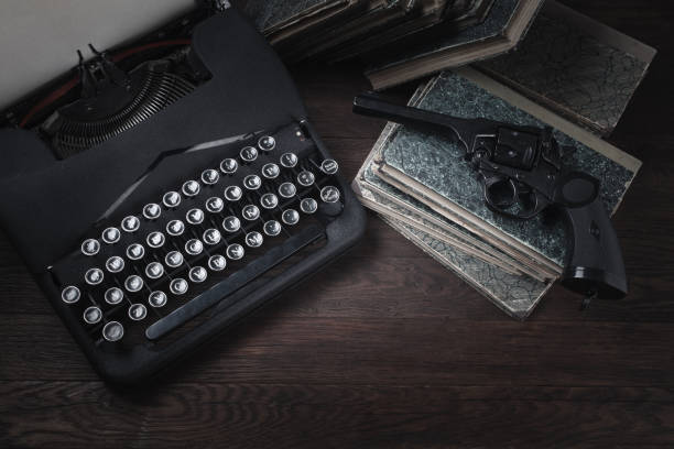 Thriller novel cover featuring vintage typewriter